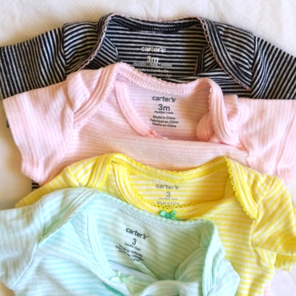 carter's 4-pack soft striped short sleeve bodysuit diaper shirt bundle 3 months - Picture 2 of 7